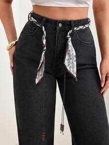 SHEIN Casual Washed High-Waist Tapered Jeans - Medium Wash - View 4