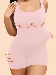 Snug Zone Plus Size Women Solid Color Ribbed Camisole Bodysuit With Shorts - Pink - View 4