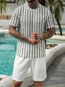 VENTUSAIL Men's Striped Crew Neck Short Sleeve T-Shirt And Shorts Casual Set - Multicolor - View 5