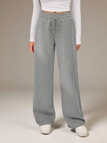 SHEIN Tall Pantalones de chándal con cordón en la cintura de color gris primaveral, atuendos para graduación, regreso a la escuela, atuendos para maestras - Gris - Ver 3