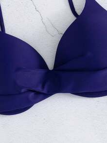 Swim Basics Atasan Bikini Seksi Wanita Warna Polos untuk Pantai Musim Panas, dengan Kawat Penyangga - Navy Blue - View 4