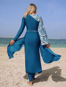 Swim Mulvari Bộ đồ bơi Burkini tay dài in họa tiết đá cẩm thạch dành cho nữ, thời trang lý tưởng cho kỳ nghỉ biển. - Màu xanh lá cây đậm - Xem 2