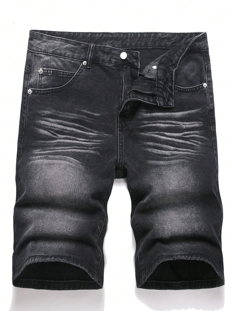 Manfinity Hypemode Spring/Summer Casual Washed Black Straight Loose Distressed Denim Shorts - Black - View 1