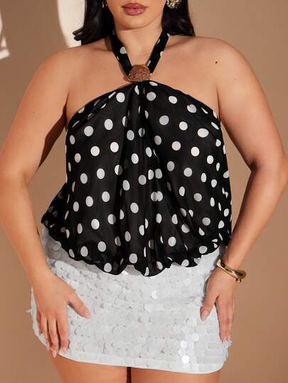 SHEIN BAE Plus Size Women Halter Neck Dolman Top