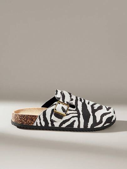 Solecia Women's Zebra Print Buckle Design Casual Versatile Flat Shoes