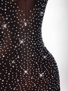 Amplova 2026 New V-Neck Rhinestone Embellished Jumpsuit For Women - Black - View 9