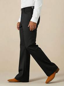 Manfinity Nomadique Men's Casual Black Flared Pants, Simple Design - Black - View 5