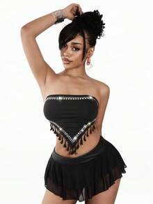 Amplova 2026 Music Festival Black Bandeau Top, Headscarf Bandeau Top For Women - Black - View 4