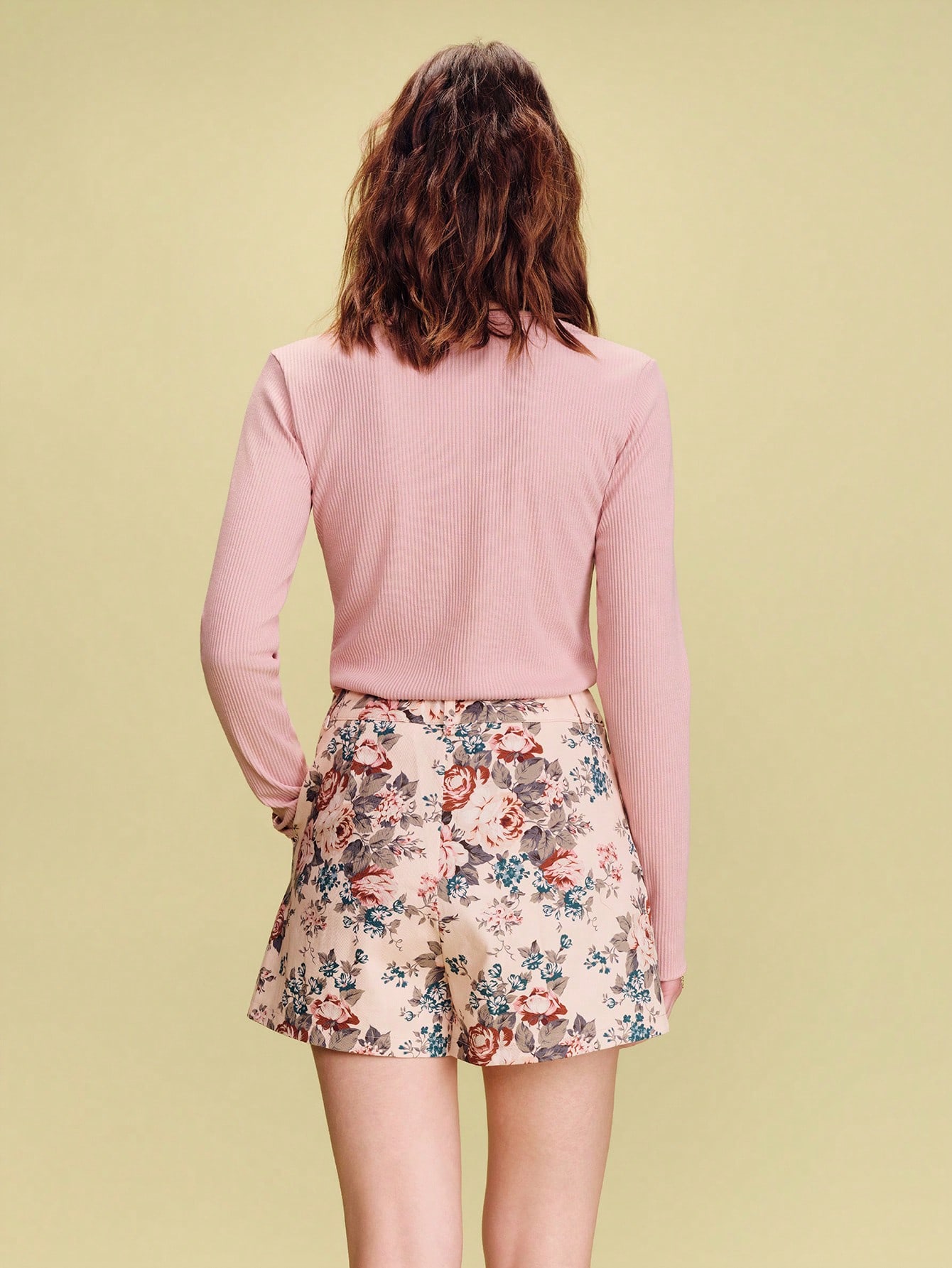 High-Waist Floral Shorts With Pleats And Button Closure Vintage Flower Shorts Pink Flower Cotton Shorts Spring Summer French Style Parisian Style