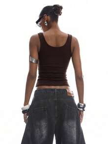 LYSMO 2026 Minimalist Coffee Brown Backless Halter Top, Suitable For Spring/Summer, New Valentine's Day Collection - Coffee Brown - View 2