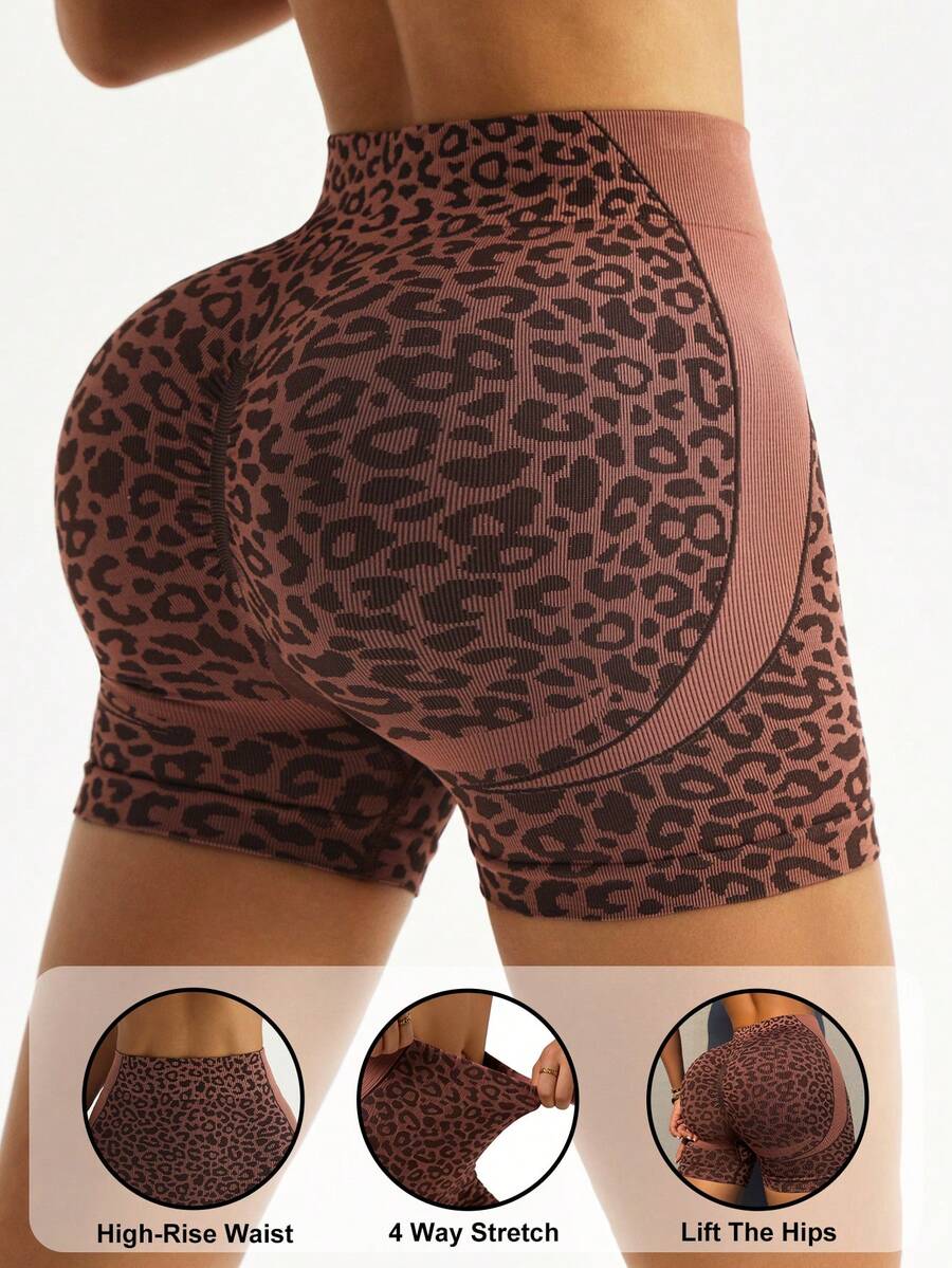 Slayform Quần short bó sát nữ họa tiết da báo, kiểu dáng thường ngày, đa năng, thích hợp cho hoạt động ngoài trời và thể thao. - màu nâu - Xem 1