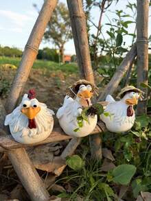 1PC Funny Farm Chicken Statue Height Resin Craft Cute Hen Figurine Outdoor Realistic Animal Sculpture For Garden Steps Farmhouse Patio Backyard Decor Courtyard Ornament Gift - A - View 2