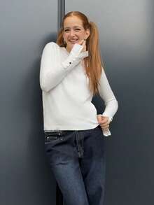 SILVIA DI SANTO Old Money 秋装早秋毛衣百搭圆领休闲百搭长袖针织衫女款白色毛衣 - 米色 - 查看 1