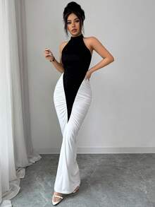 Selianne Women's Summer New Date Vacation Commute Black And White Color Block Sleeveless Slim Fit Bodycon Short Vest Dress - Black - View 3