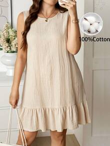 SHEIN LUNE 大码女装黑色波点印花圆领荷叶边连衣裙，米色连衣裙，中性色连衣裙，奶油色连衣裙，夏季优雅连衣裙，100%纯棉连衣裙，大码吊带裙，大码休闲连衣裙，XL码连衣裙，5XL码连衣裙，大码荷叶边连衣裙，纯棉连衣裙，大码曲线休闲连衣裙，塑身夏季连衣裙，纯棉夏季连衣裙，夏季休闲连衣裙，意大利夏季连衣裙，休闲无袖连衣裙，无袖荷叶边连衣裙，女士夏季服装，女士休闲连衣裙，夏季女士连衣裙，米色女童连衣裙，服装批发 - 杏色 - 查看 9
