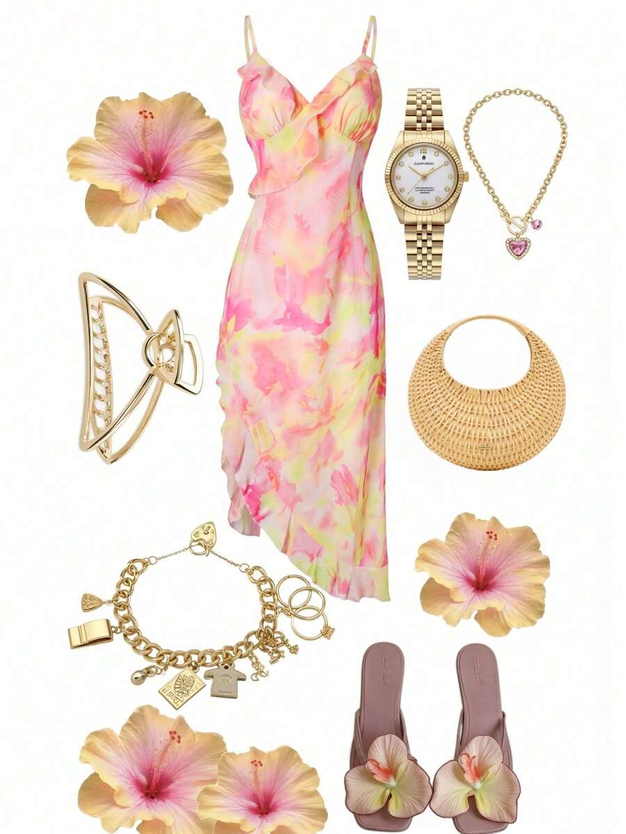 GlowEve Asymmetric Hem Pink Mid-Length Vacation Dress - Pink - View 1