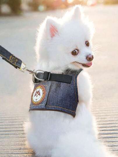 1pc Jean Harness Set With Simple Stamp & High-End Decoration For Cats And Dogs, Suitable For Spring And Summer Seasons
