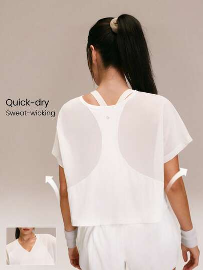 GLOWMODE Ignite Lightweight Sweat-Wicking Waist Length Oversized Fit Front Back Mesh Paneling V-Neck Tee Running Jogging Training Tennis Golf Daily Active Wear