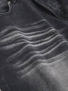Manfinity Hypemode Spring/Summer Casual Washed Black Straight Loose Distressed Denim Shorts - Black - View 6
