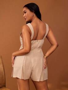 Veslaya Bộ jumpsuit ngắn dáng chữ A hai dây, thoải mái, dành cho nữ cỡ lớn, mùa Xuân/Hè 2026, thích hợp cho các lễ hội âm nhạc, lễ Phục sinh, tiệc sinh nhật, lễ tốt nghiệp, đi học, mặc hàng ngày, kỳ nghỉ, du lịch biển, bãi biển, tắm nắng, khách dự đám cưới, đi làm, ăn trưa, sân bay, tiệc tùng, sự kiện trang trọng, khiêu vũ. Bộ đồ liền thân màu be dành cho nữ, kiểu dáng Y2K, quần short xếp ly, váy dự tiệc ấn tượng. - Màu Khaki - Xem 3
