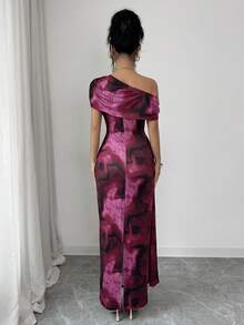 Elenzga Robe longue ajustée à ourlet asymétrique imprimée, multicolore, mode d'été - Multicolore - Voir 2