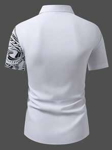 Calvornis 男士休闲几何印花短袖衬衫，夏季 - 黑與白 - 查看 2