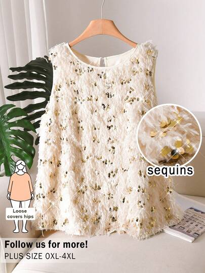 CosyJoli 大码亮片流苏无袖衬衫，夏季时尚