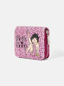 Betty Boop x SHEIN 1 chiếc, họa tiết da báo hồng, môi đỏ, ví ngắn, khóa kéo đơn giản, túi đựng tiền lẻ cho nữ. - Nhiều màu 2 - Xem 2