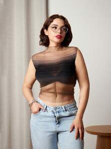 Lupita Cardoza 渐变色半透明弹力修身短袖T恤上衣 - 黑色 - 查看 6