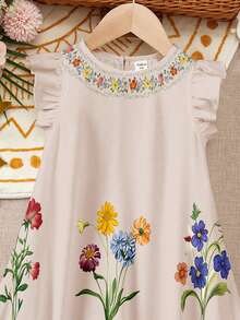SHEIN LMoss Kids Đầm bé trai kiểu dáng thường ngày, in họa tiết hoa, tay bồng, dáng rộng, thích hợp cho mùa hè. - Nhiều màu - Xem 5
