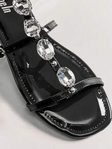 SHUZIA Sandal đế bằng nữ thoải mái, dễ thương, thích hợp cho mùa hè, đi nghỉ mát, đi chơi, trang trí đính đá. - Màu nâu Sô-cô-la - Xem 7