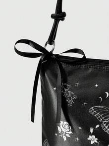 ROMWE Goth 時尚蛇星月花卉飛蛾宮殿建築圖案大容量女款手提包 1688797 - 宮廷蝴蝶 - 查看 5