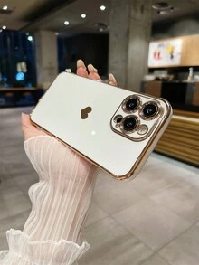 1 Piece Of Electroplated Heart-Shaped Glossy Lens Protective TPU Phone Case, Compatible With IPhone - White - View 6