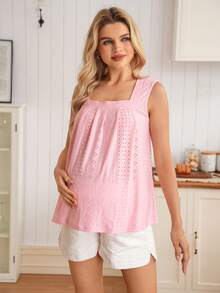 SHEIN Áo tank top bầu không tay màu trơn dành cho nữ, chất liệu vải in họa tiết phong cách thường ngày. - Hồng - Xem 7