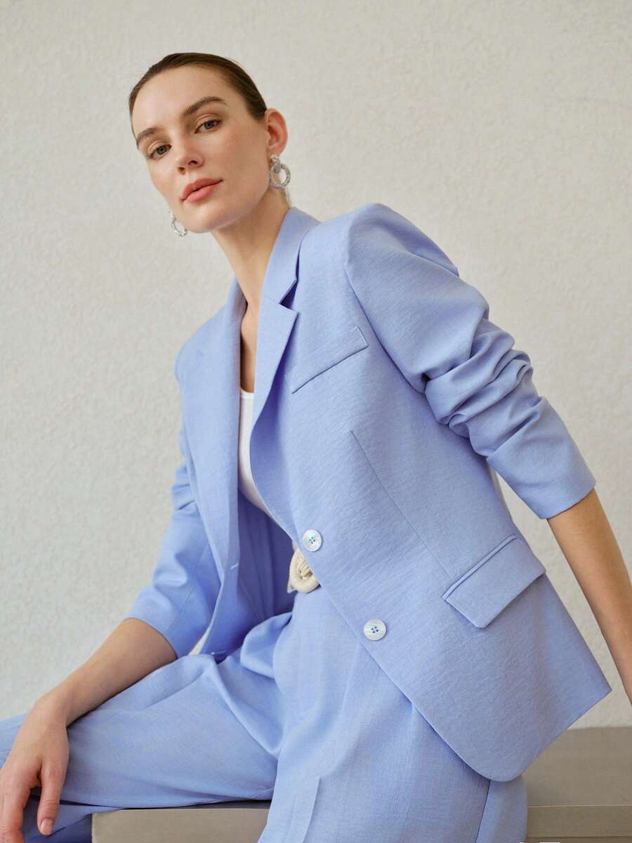 MOTF PREMIUM CASUAL LAPEL COLLAR SLIM WAIST BLAZER - Blue - View 1