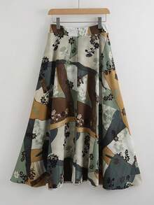 Franclia 百搭优雅通勤休闲度假A字不对称印花连衣裙/半身裙，女士春夏款 - 彩色 - 查看 2