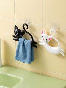 Joivida Cartoon Cat Pattern Towel Rack - No Drill Wall Mount, Plastic Storage Hooks, Bathroom Organizer For Towels & Accessories, Adhesive Wall Hanger, Cute Home Decor, Waterproof Shelf, Space Saving Kitchen Bath Storage - Multicolor - View 4