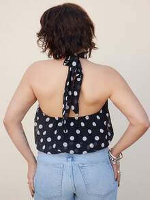 Lupita Cardoza Women's New Winter Top, Elegant Halter Neck Tie, Modern Style, Simple Polka Dot Camisole, Suitable For Everyday Wear, Dates, Autumn/Winter Layering, Christmas Outfits, And New Year's Wear. - Black - View 2