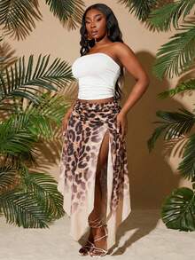 SHEIN SXY Váy cỡ lớn in họa tiết da báo ombre - Nhiều màu - Xem 7