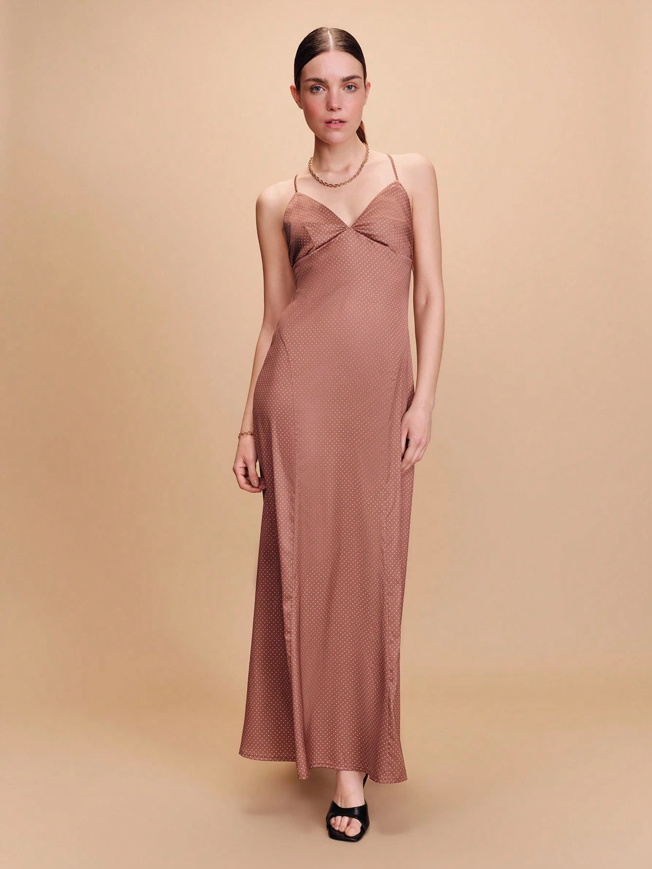 Maxi Dot Slip Dress With Triangle Cups And Open Back Polkadot Evening Dress Vacation Dress Holiday Dress Date Night Dress Spring Summer French Style Parisian Style Womens Talk Dress