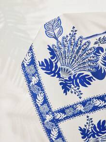 Amorya 女士波西米亚风印花A字裙，蓝白印花休闲度假装，春夏款 - 藍白色 - 查看 10