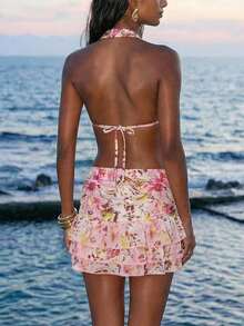 Nevyona 女士时尚优雅性感印花吊带背心和迷你裙两件套 - 彩色 - 查看 2