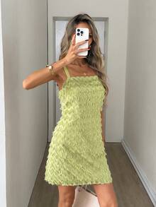 Easowa 绿色镂空碎花迷你连衣裙，适合浪漫假期、派对、音乐节等场合。 - 綠色 - 查看 2