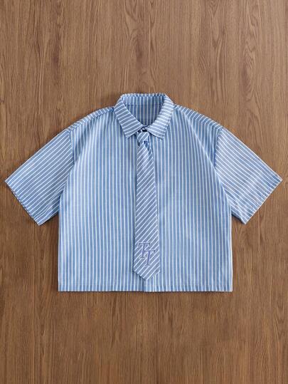 TOKVUE Camisa casual de manga corta con botones y cuello con corbata, de corte holgado y caída de hombros, adecuada para uso en primavera/verano, con estilos versátiles