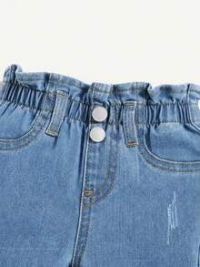 Cozy Pixies Baby Girl Summer Cute Paperbag Waist Denim Flare Leg Jeans With Raw Hem - Light Wash - View 4