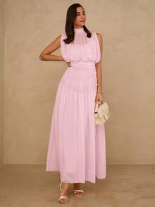 Enchnt Spring/Summer Romantic Women's Pink Sleeveless Chiffon Maxi Dress,Sweet&Elegant For Vacation&Date&Holiday&Going Out,Spring Outfit Women - Baby Pink - View 4