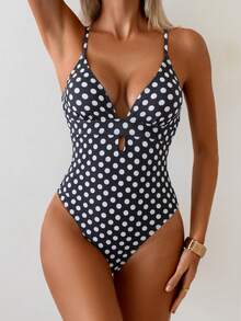 Costavie Women's Sexy One-Piece Random Leopard Print Deep V Spaghetti Strap Swimsuit - Black and White - View 5