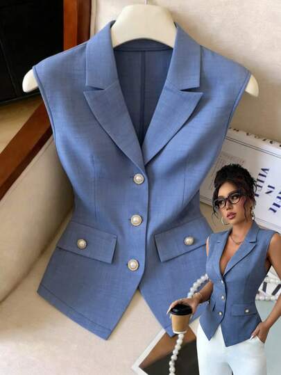 GlowEve Women's Casual Commuter Solid Color Sleeveless Blazer