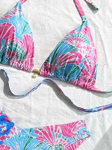 Swim Mod Plus Size Women's Summer Beach Floral Print Halter Tie Sexy Bikini And Triangle Panty Swimsuit Set Bikini Swimwear Floral Print Bikini Womens Two Piece Swimsuit Bikini Sets For Women Beach Outfit For Women - Multicolor - View 8