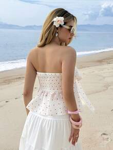 MainGRL Áo ống màu trắng dáng chữ A chấm bi đỏ thắt nơ, phong cách nghỉ dưỡng trẻ trung năng động, mùa xuân/hè. - trắng - Xem 2